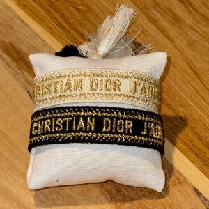 AUTHENTIC Christian Dior Woven Cotton J'Adior Friendship Bracelet Set Gold Black